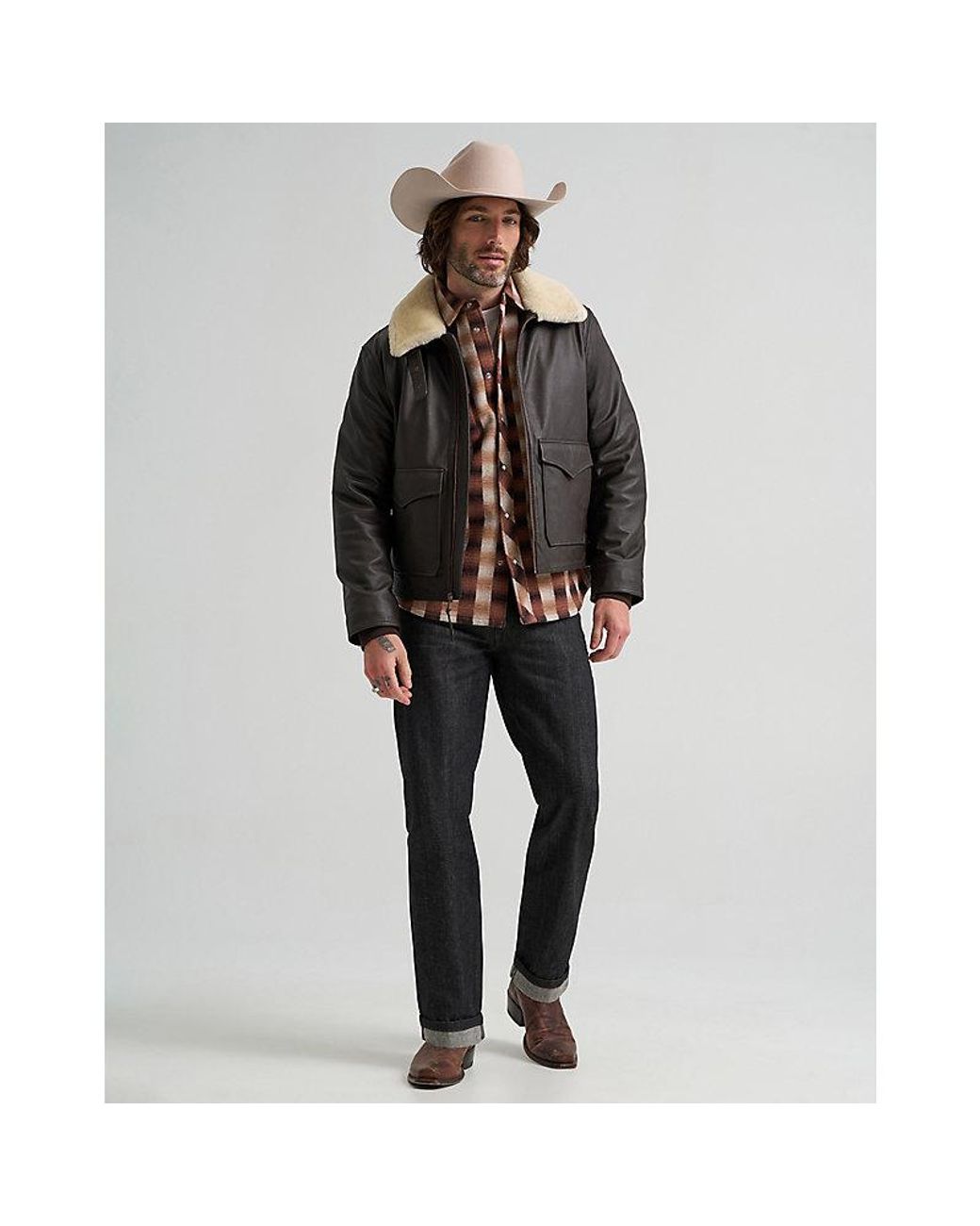 Wrangler Black Bell Regular Leather Aviator Jacket for men