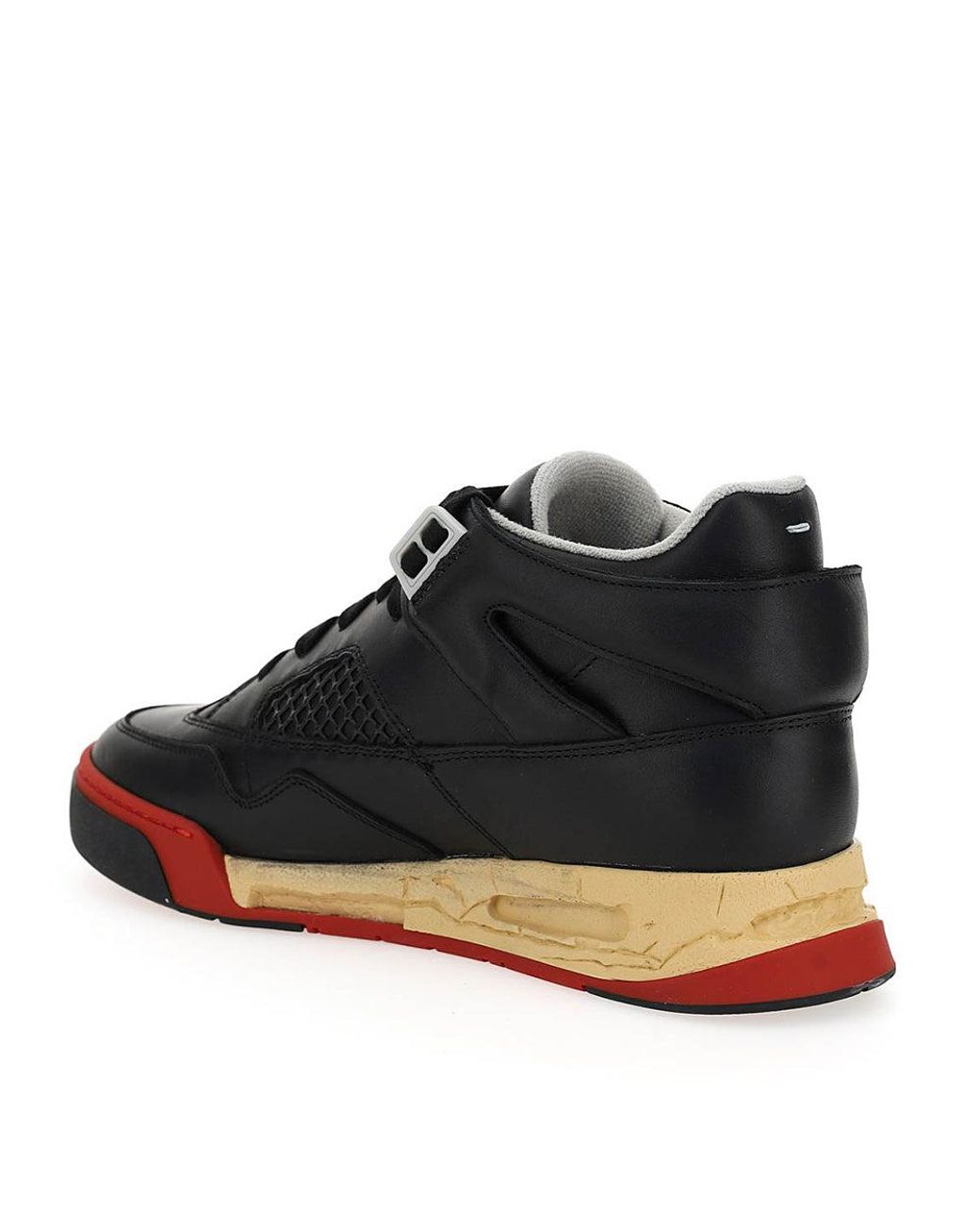 Maison Margiela Deadstock Basket Low Top Leather Sneaker Black Red