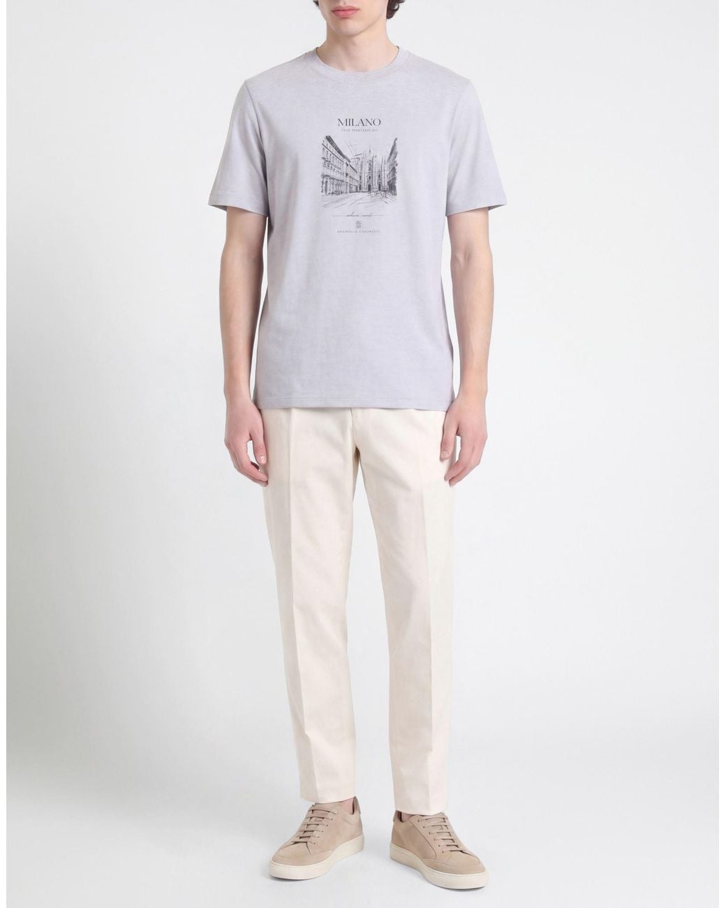 Brunello Cucinelli Gray Light T-Shirt Cotton for men