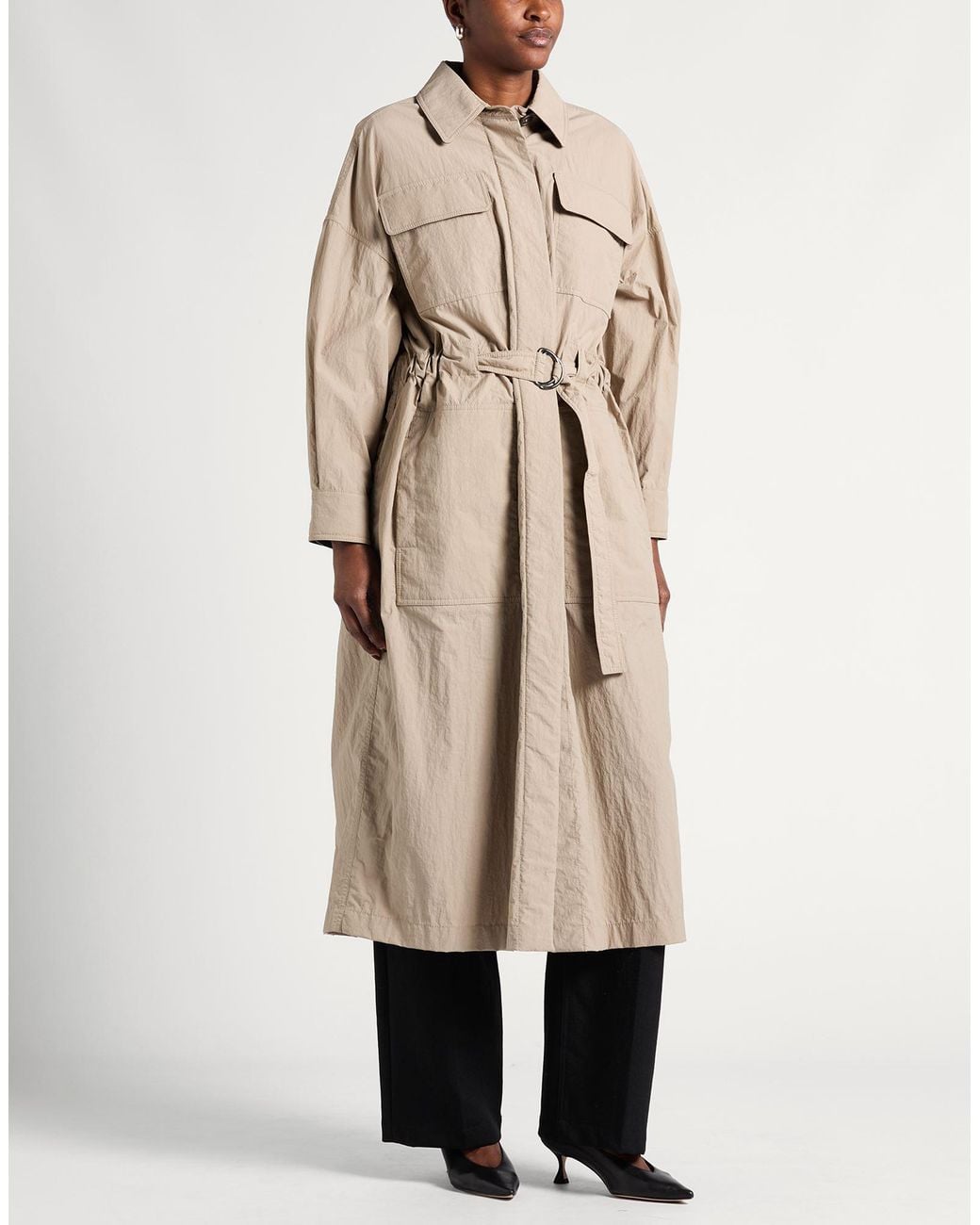 Brunello Cucinelli Natural Khaki Overcoat & Trench Coat Polyamide, Cotton