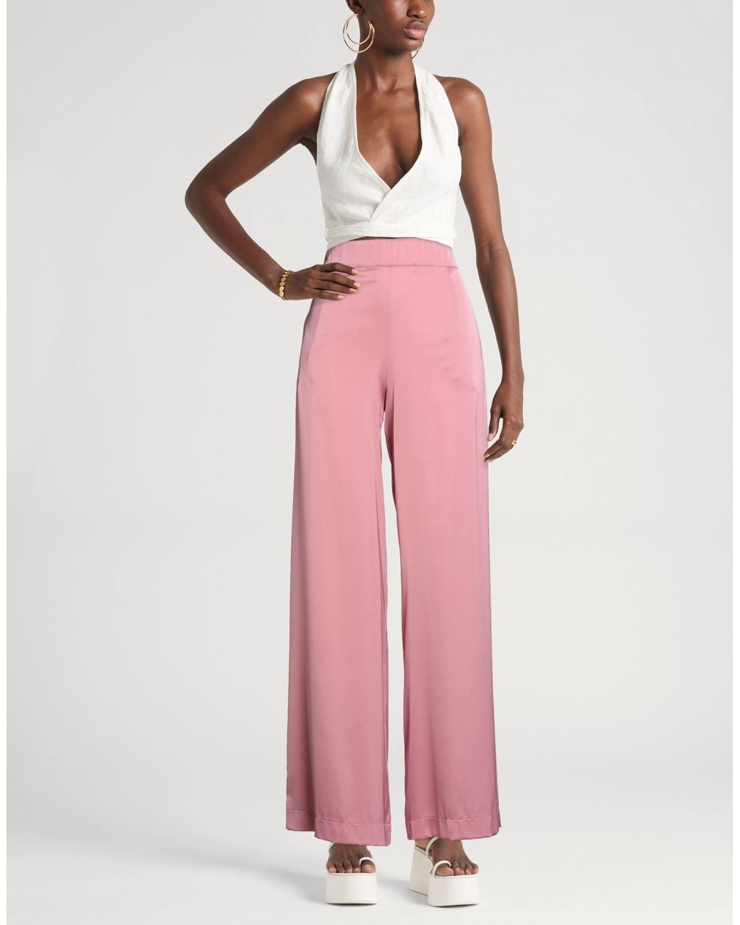 D.exterior Pink Pants Polyester, Elastane