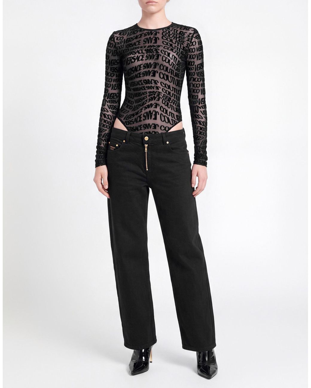 Versace Jeans Couture Black Bodysuit Polyester, Elastane, Polyamide