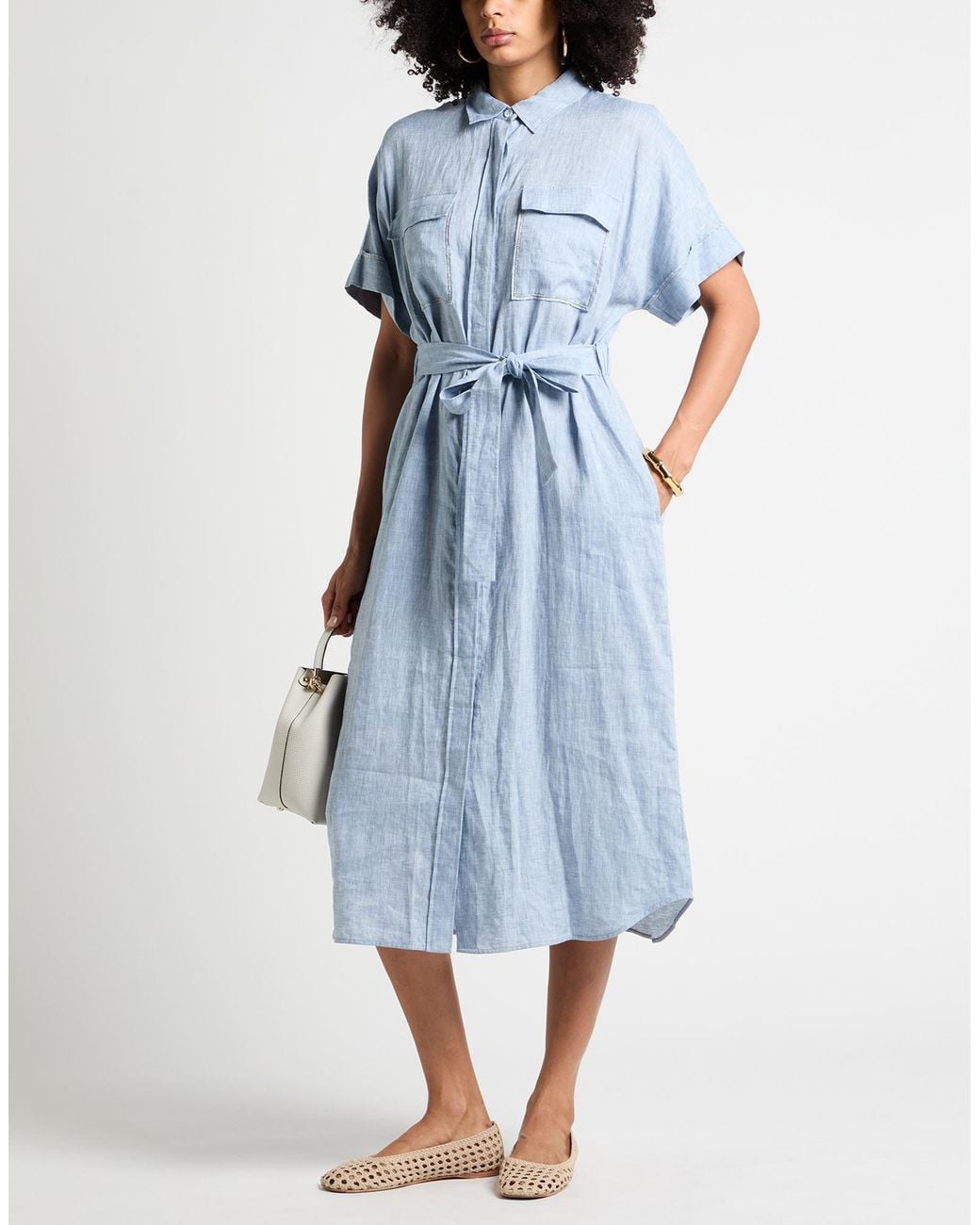 Peserico Blue Midi Dress Linen