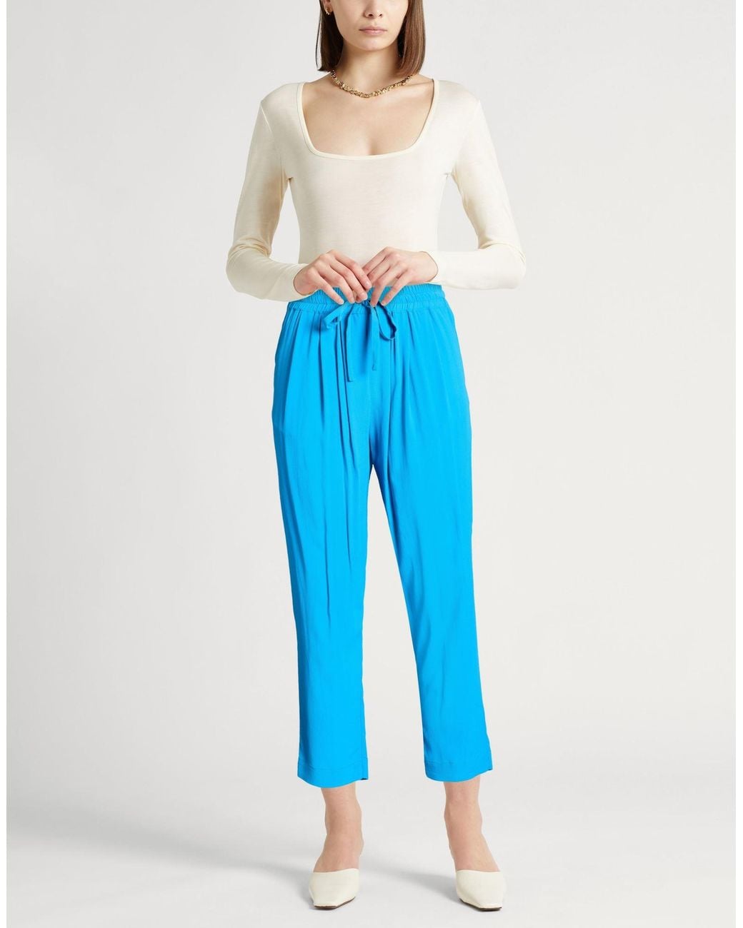 Semicouture Blue Azure Pants Acetate, Silk