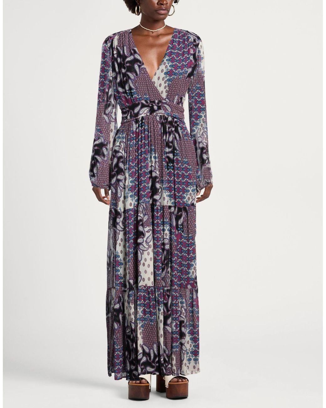 Ba&sh Purple Maxi Dress Viscose, Silk