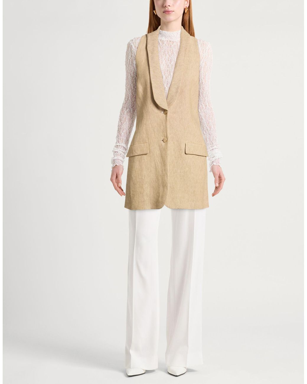 Alberta Ferretti Natural Sand Tailored Vest Linen