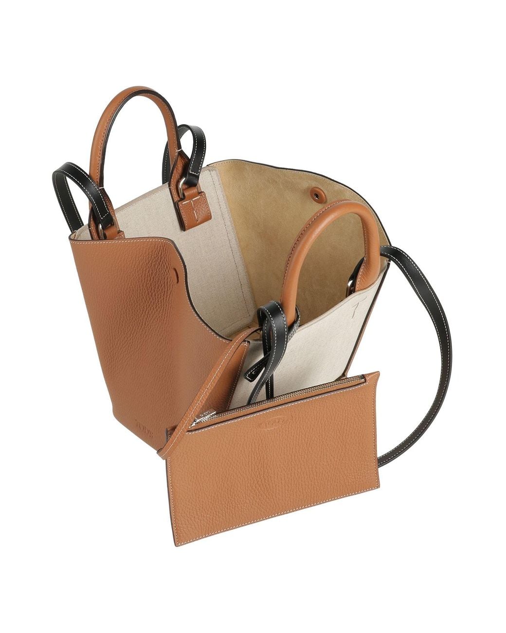 Tod's Brown Shoulder Bag Calfskin, Textile Fibers