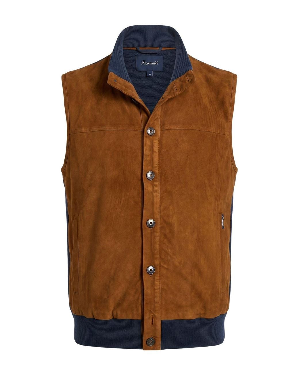 Façonnable Brown Vest Goat Skin, Cotton, Cashmere for men