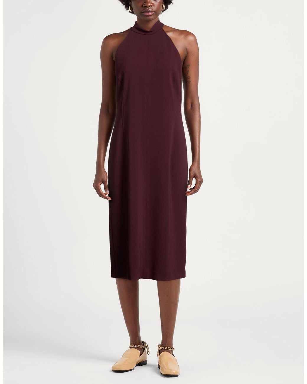Kaos Purple Burgundy Midi Dress Polyester, Elastane