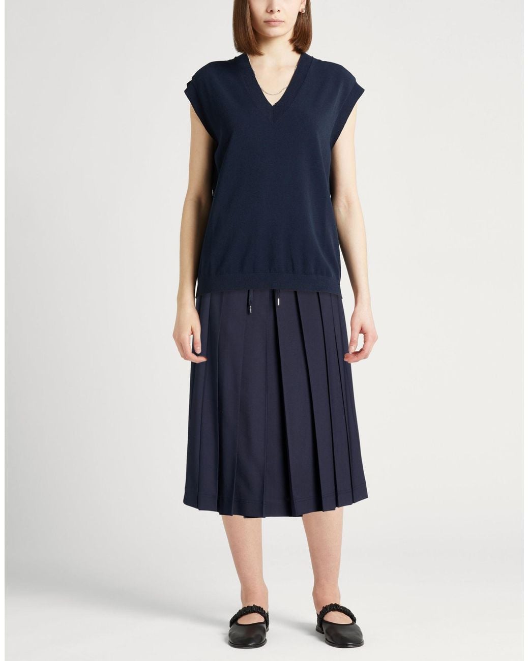 Moncler Blue Midnight Midi Skirt Polyester, Wool, Elastane, Polyamide