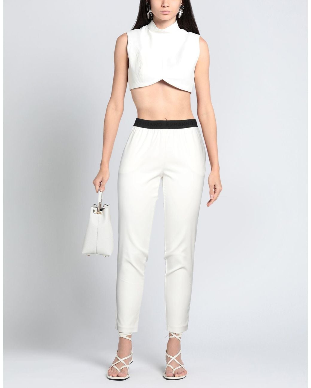 ERMANNO FIRENZE White Pants Cotton, Polyamide, Elastane, Polyester