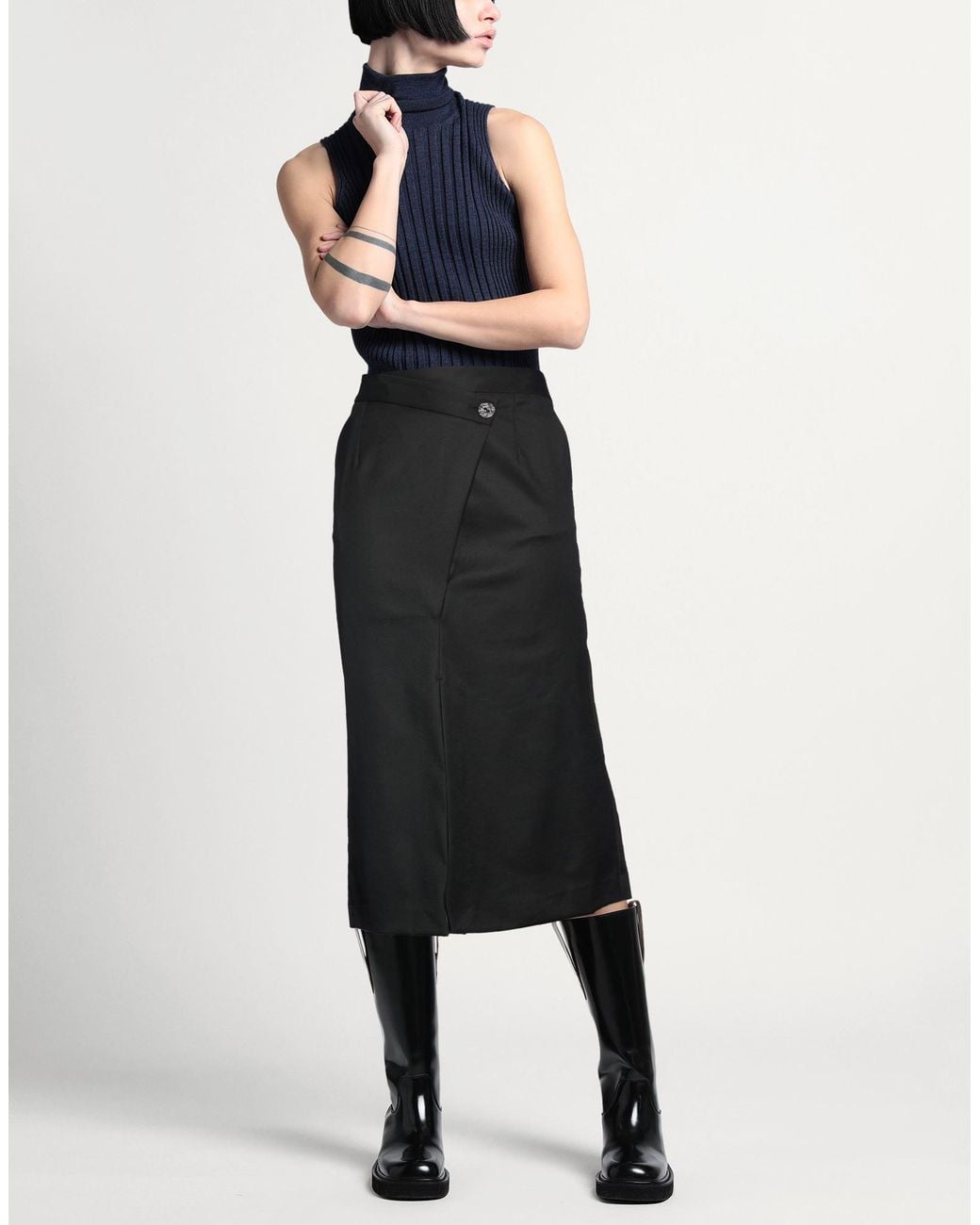 ALESSIA SANTI Black Midi Skirt Polyester, Viscose, Elastane