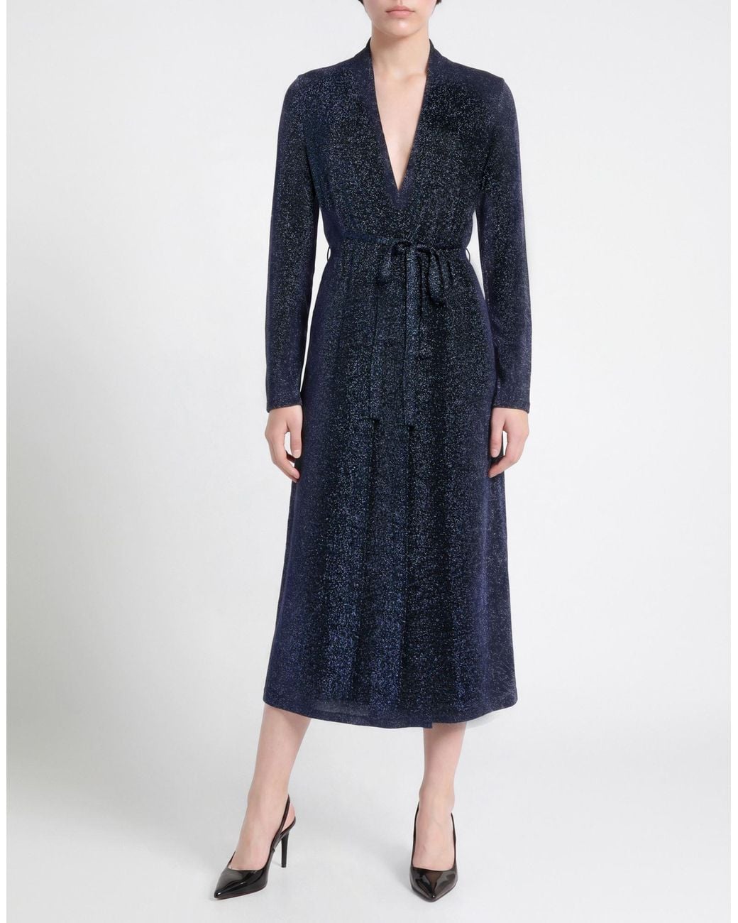 Siyu Blue Overcoat & Trench Coat Viscose, Metal Fiber
