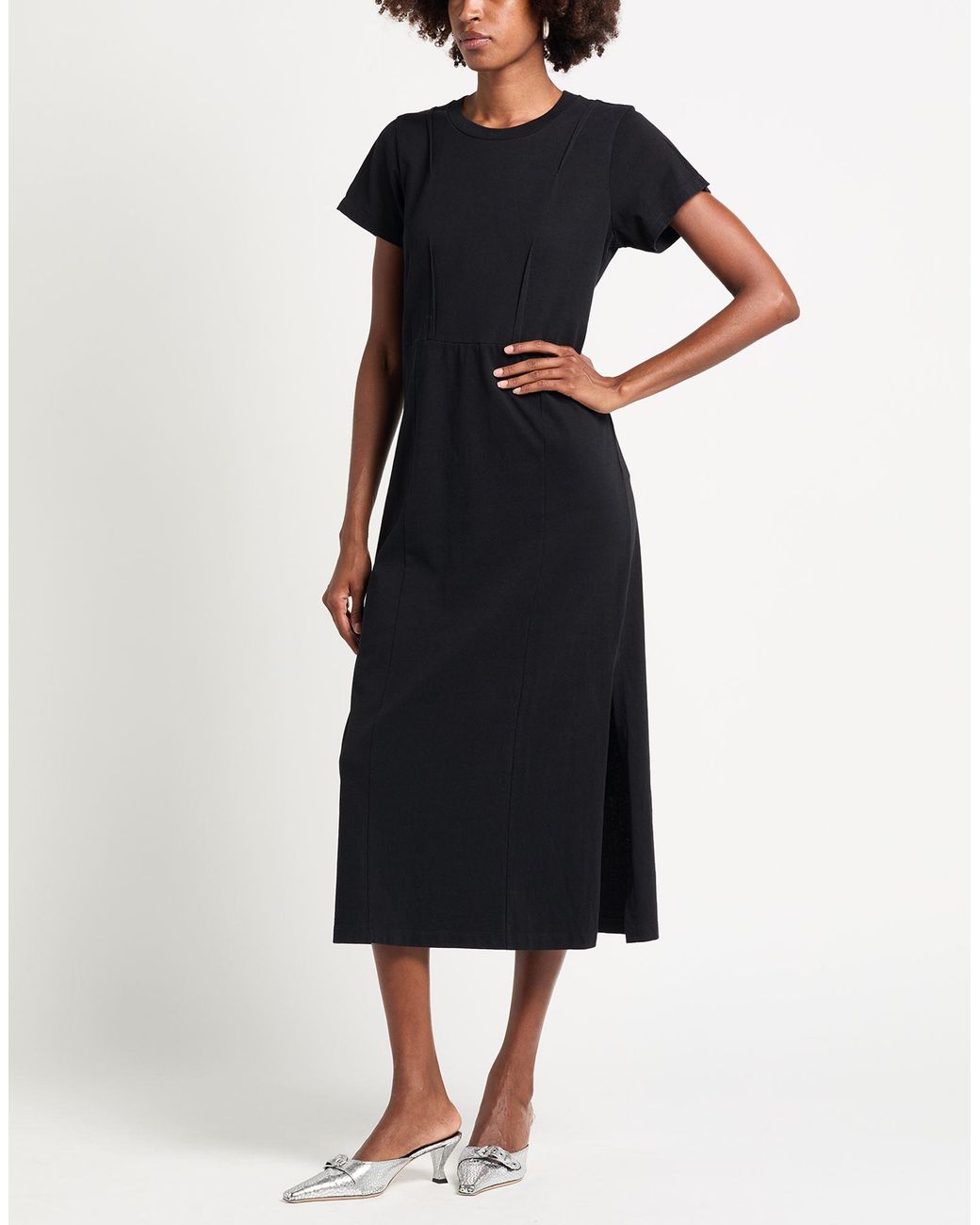 MM6 by Maison Margiela Black Midi Dress Cotton, Elastane