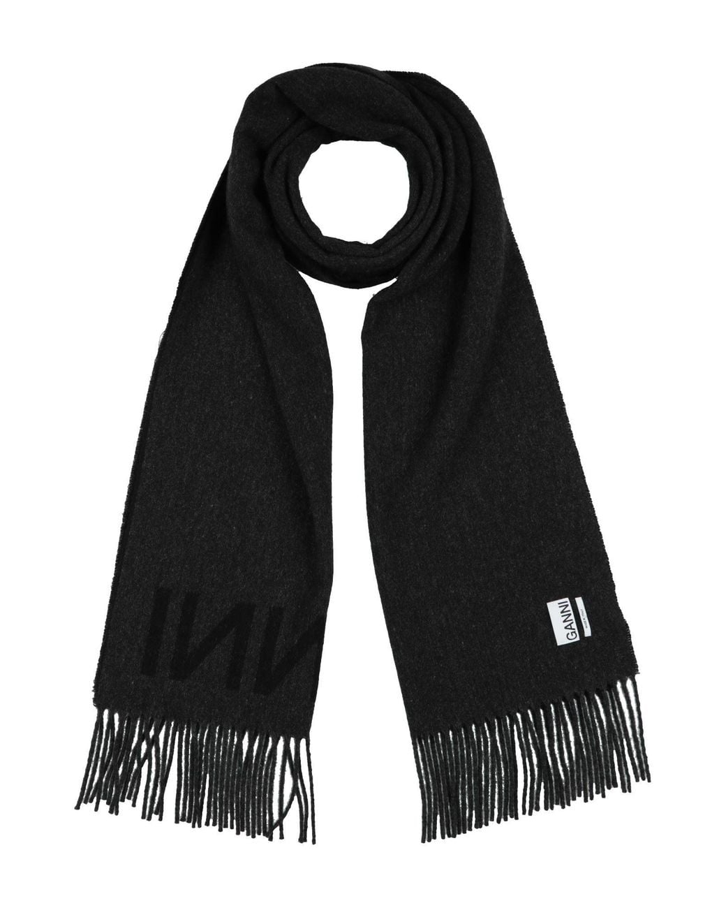 Ganni Black Charcoal Scarf Recycled Wool, Wool for men