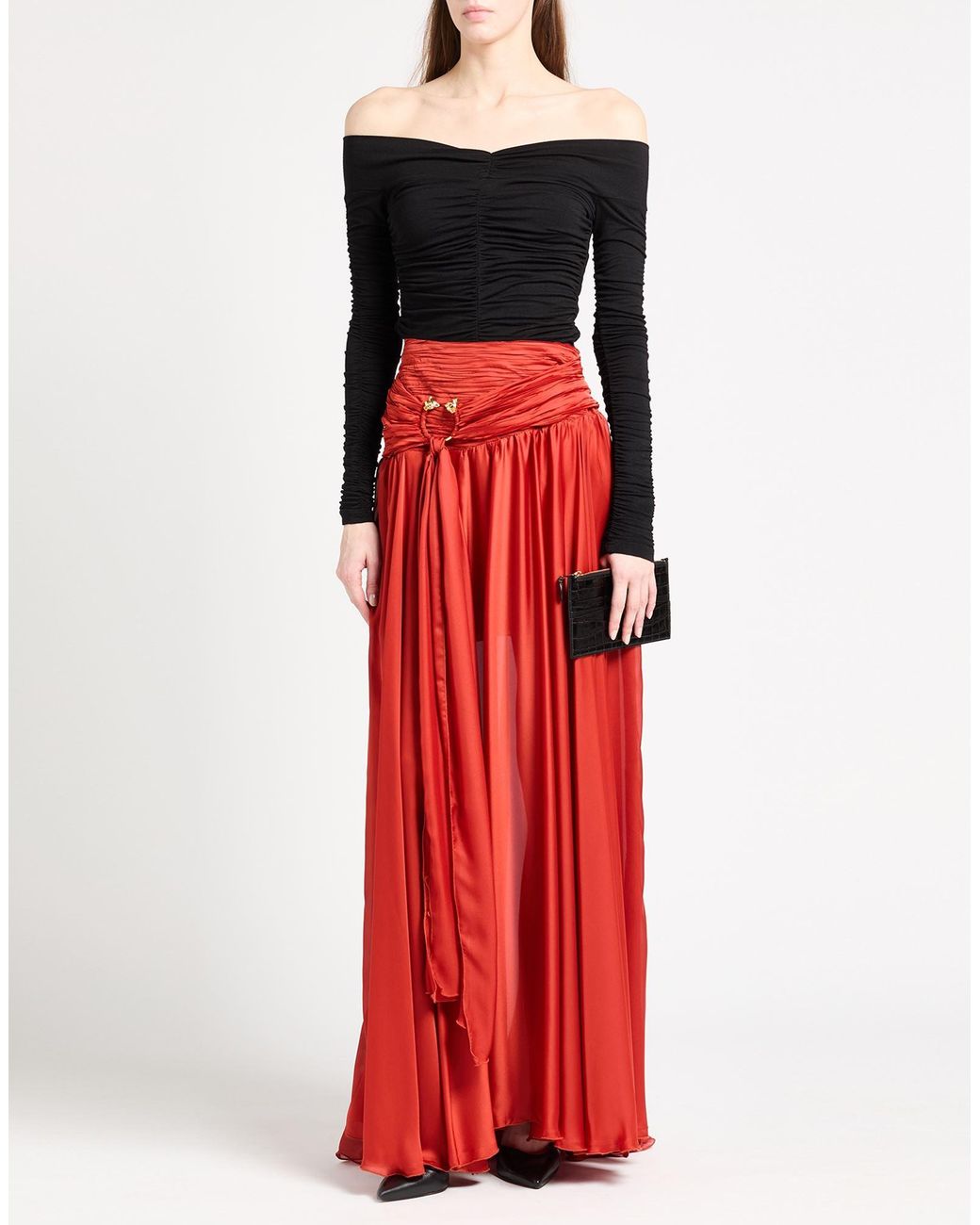 W Les Femmes By Babylon Red Maxi Skirt Polyamide