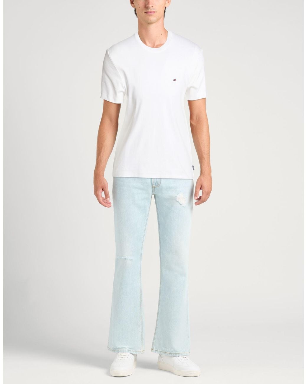 Tommy Hilfiger White T-Shirt Cotton, Elastolefin for men