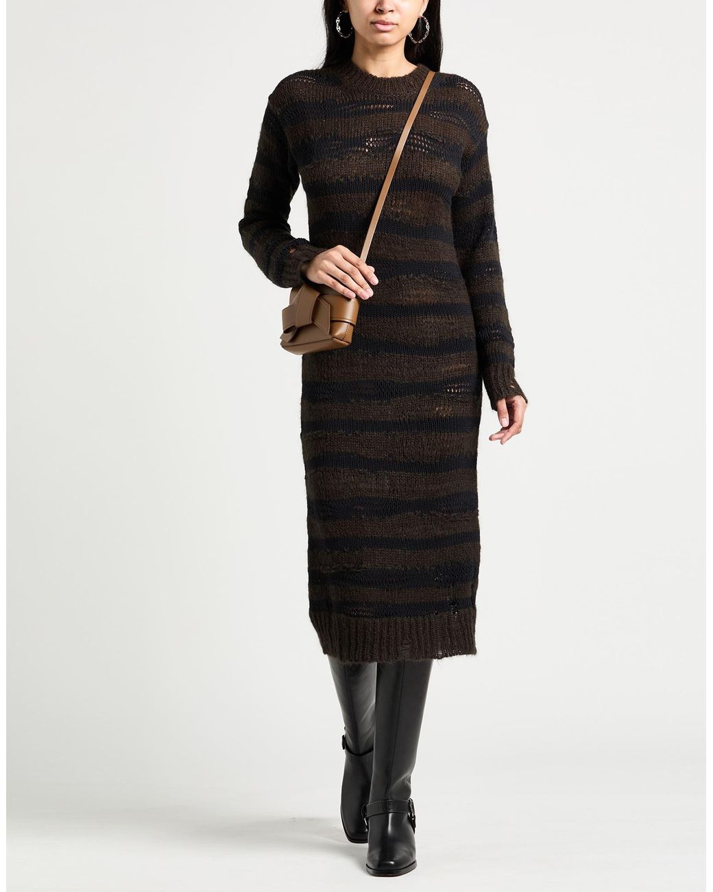 Acne Black Dark Midi Dress Cotton, Acrylic, Nylon, Mohair Wool, Wool