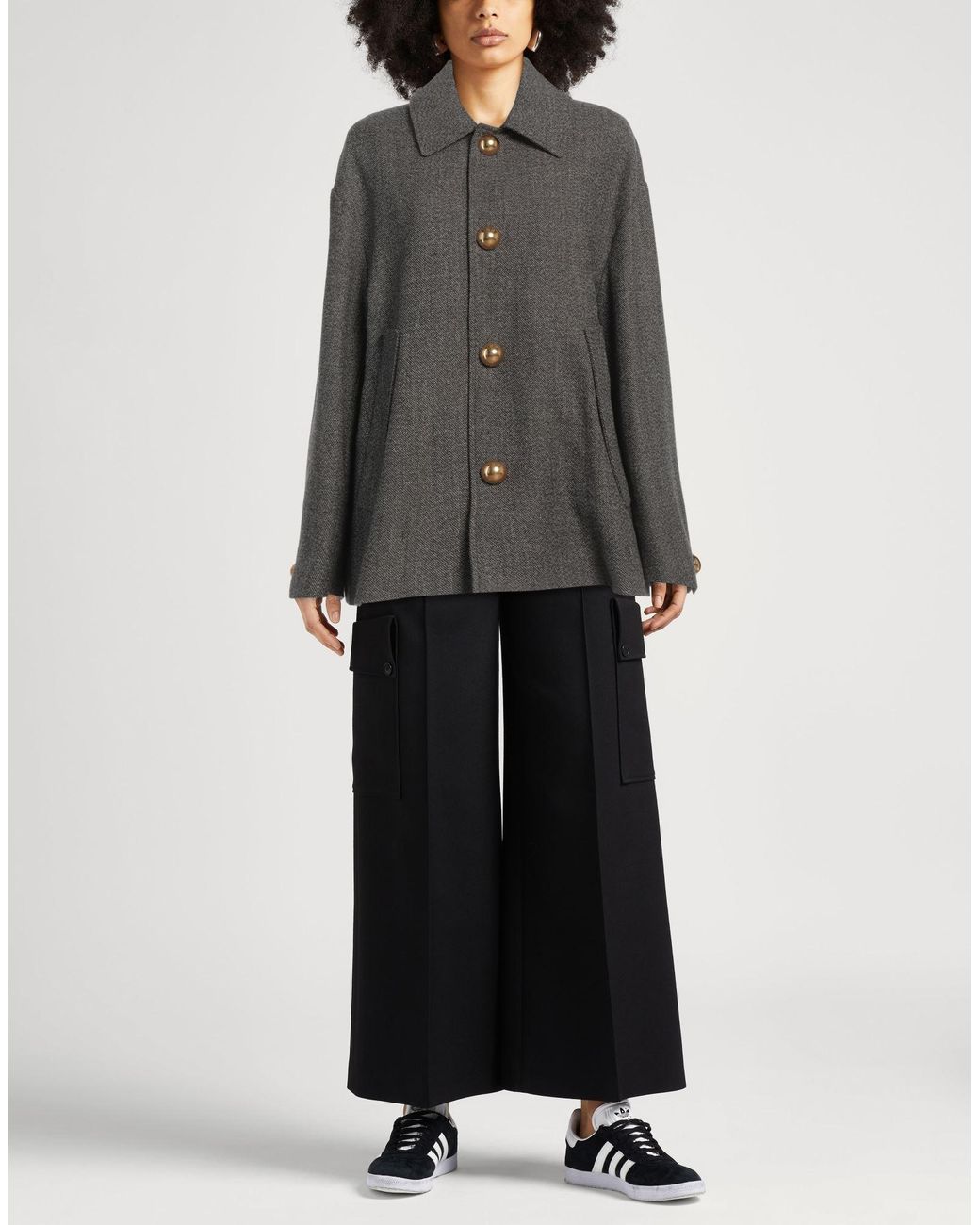 AMI Gray Dark Coat Virgin Wool, Cotton