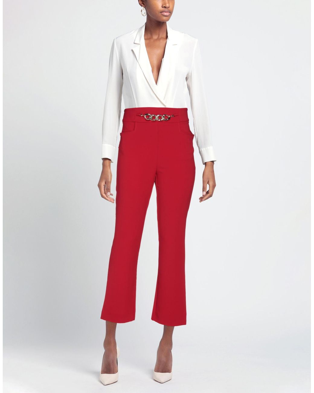 Denny Rose Red Pants Polyester, Elastane
