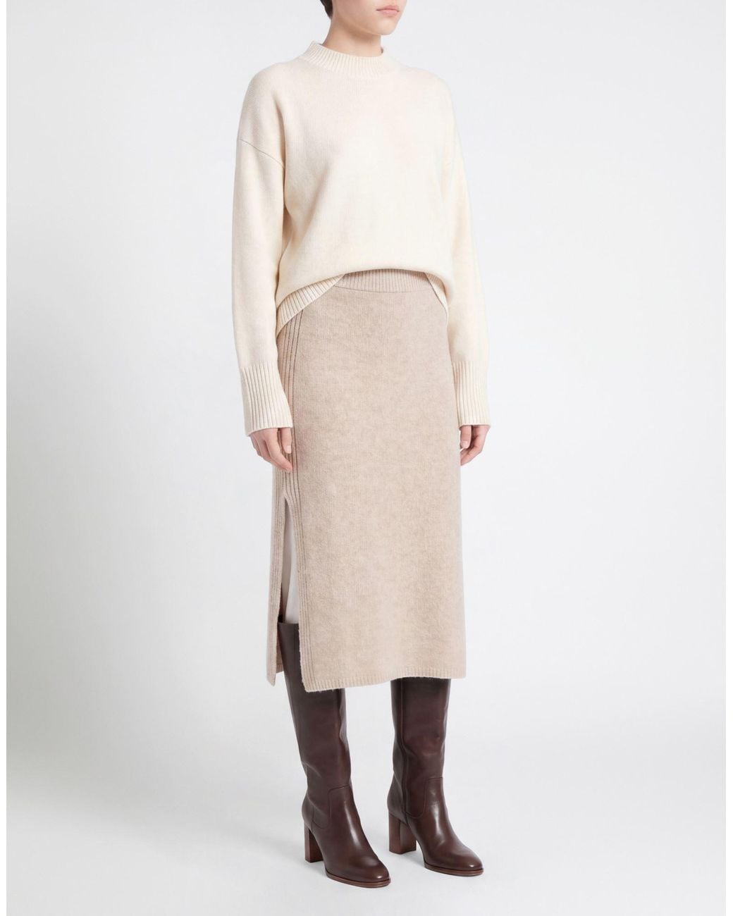 Peserico Natural Midi Skirt Alpaca Wool, Polyamide, Polyester, Merino Wool