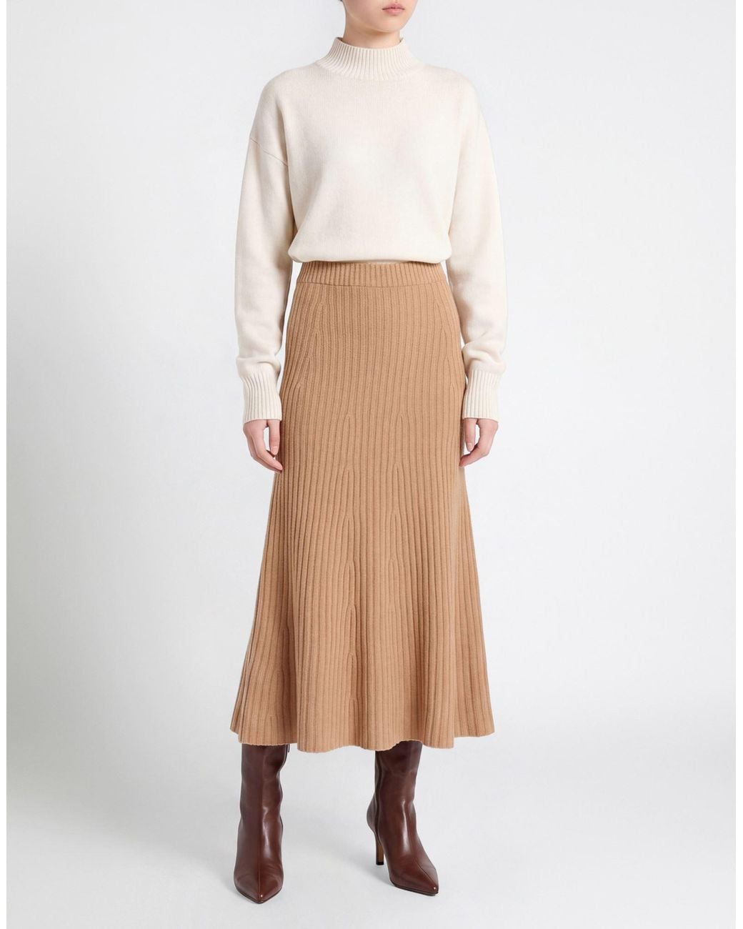 Twinset Brown Sand Midi Skirt Wool, Cashmere