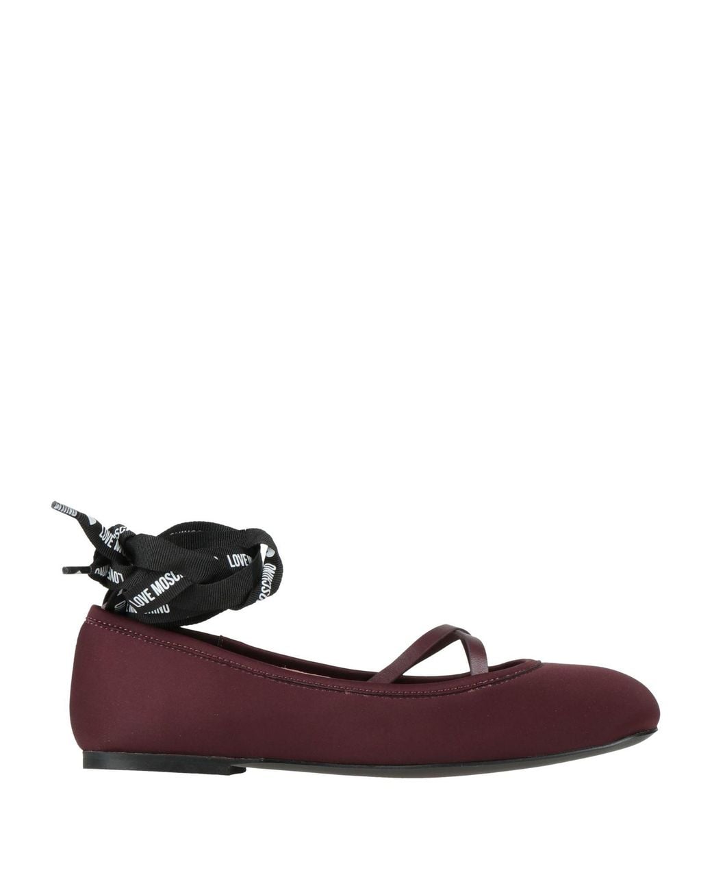Love Moschino Brown Burgundy Ballet Flats Textile Fibers, Leather