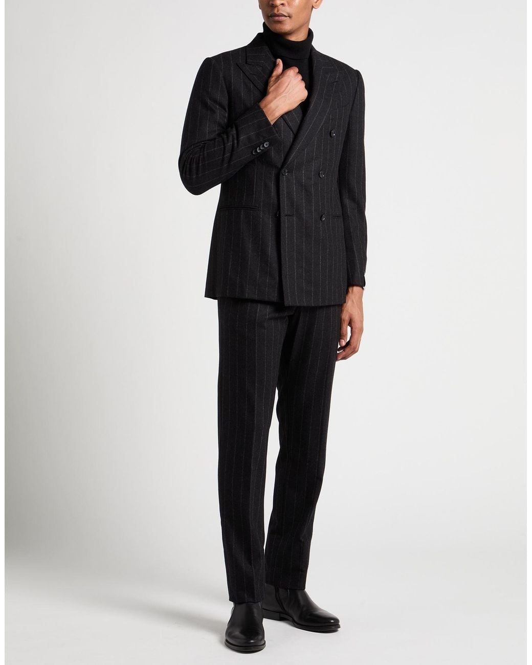 Caruso Black Charcoal Suit Wool for men