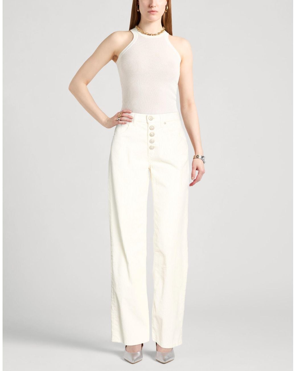 Dondup White Ivory Pants Cotton, Elastane