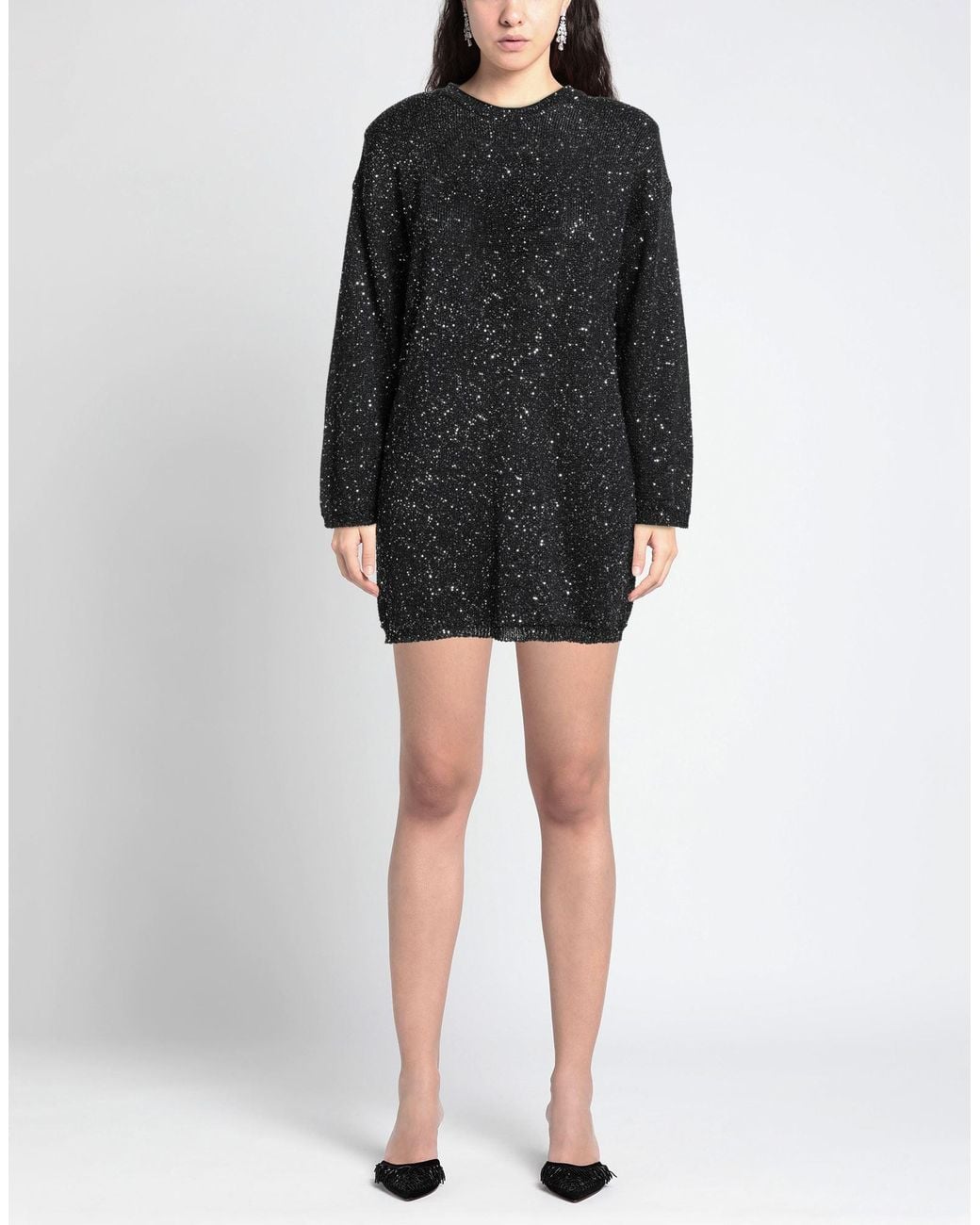 SIMONA CORSELLINI Black Mini Dress Viscose, Polyamide, Polyester