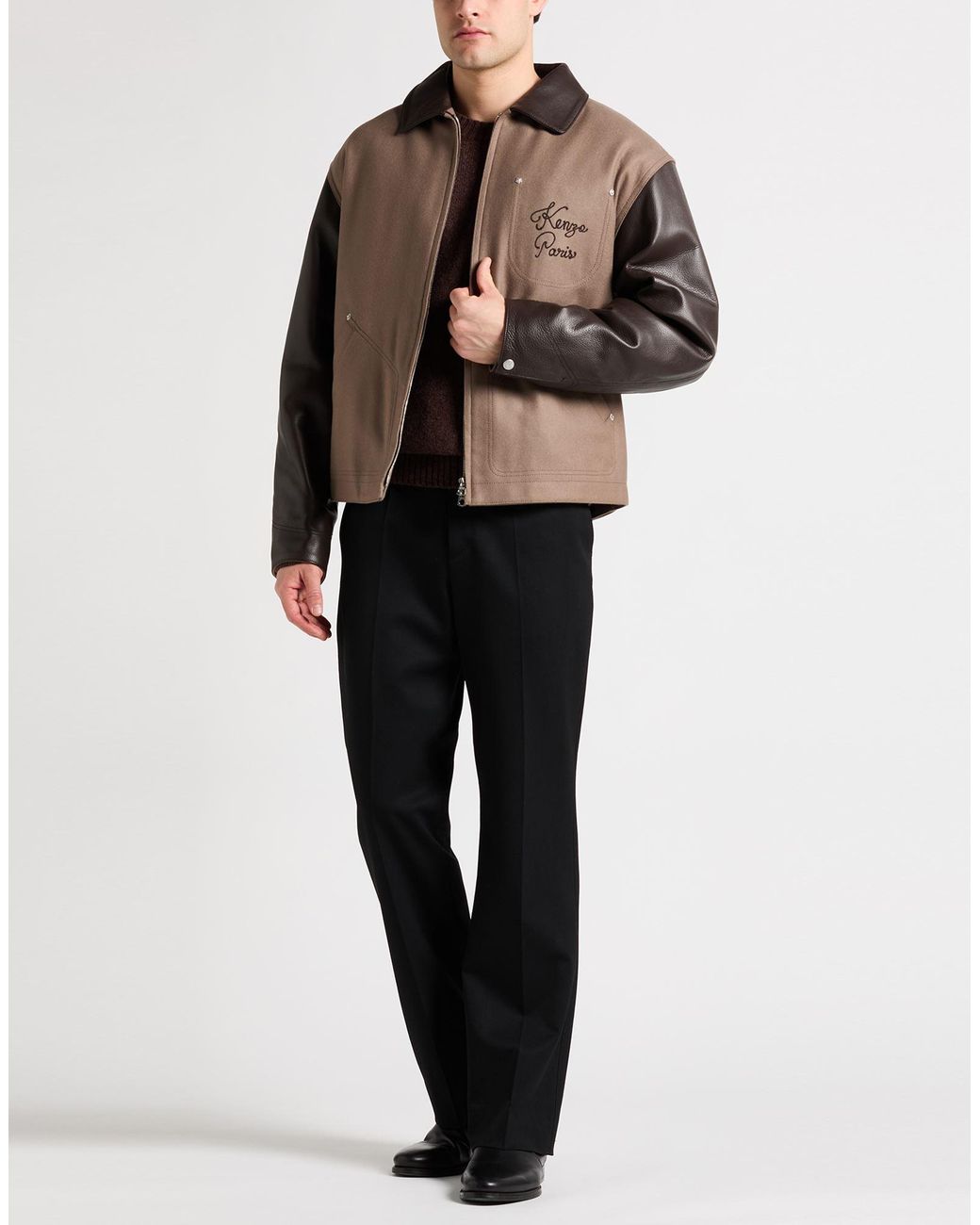 KENZO Brown Jacket Virgin Wool, Polyamide, Cow Leather for men