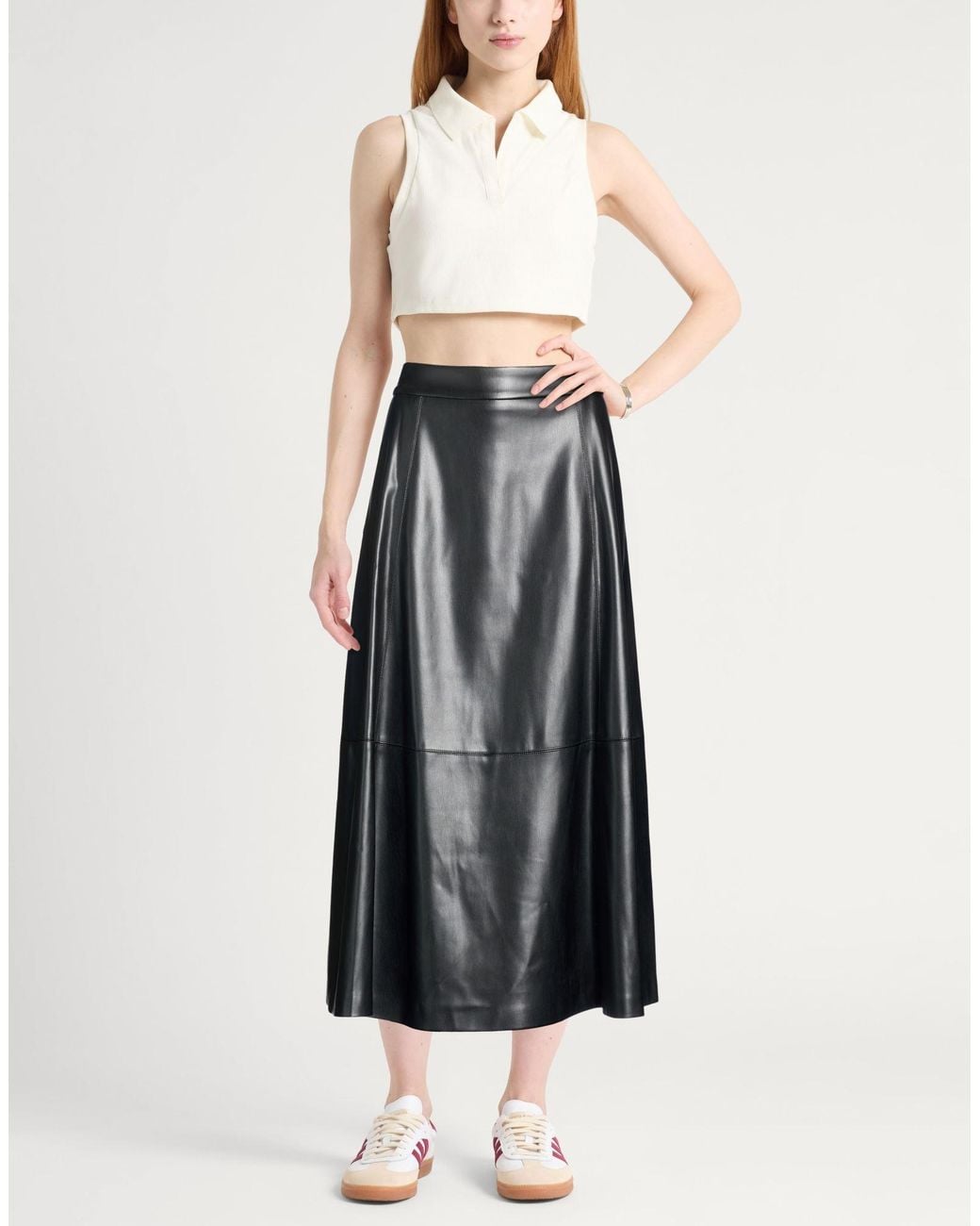 Manila Grace Black Midi Skirt Polyurethane, Polyester