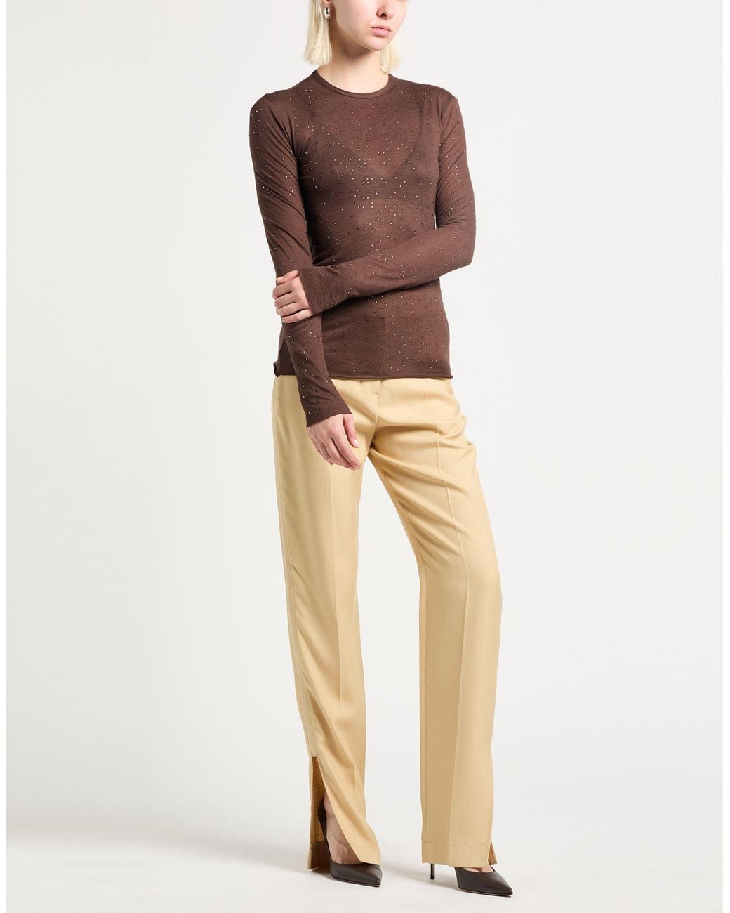 Alysi Brown Crème T-Shirt Viscose, Wool