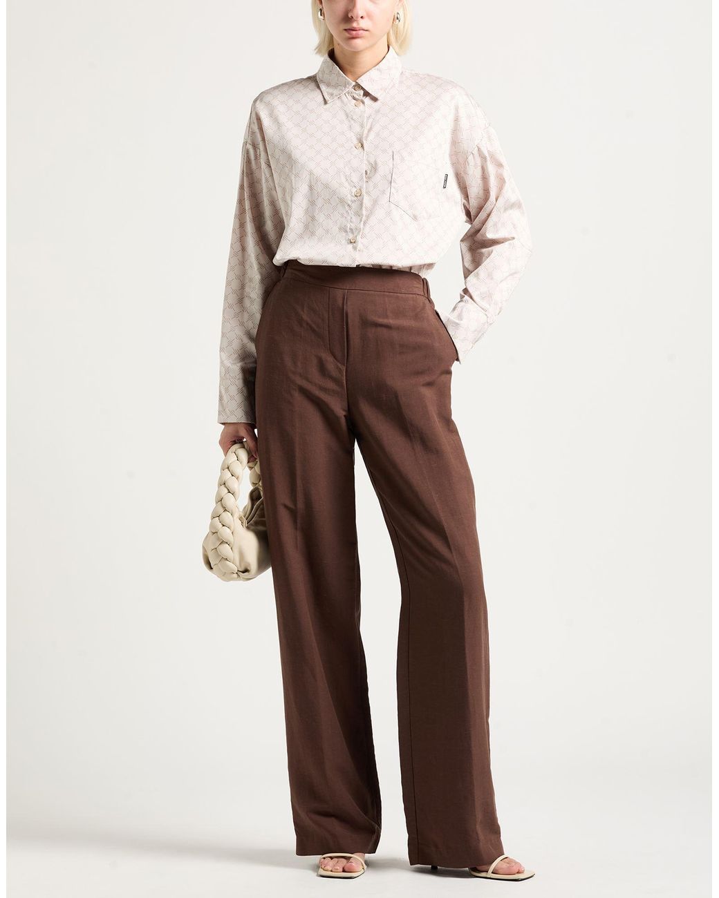 BLUE BROTHERS Brown Pants Viscose, Linen