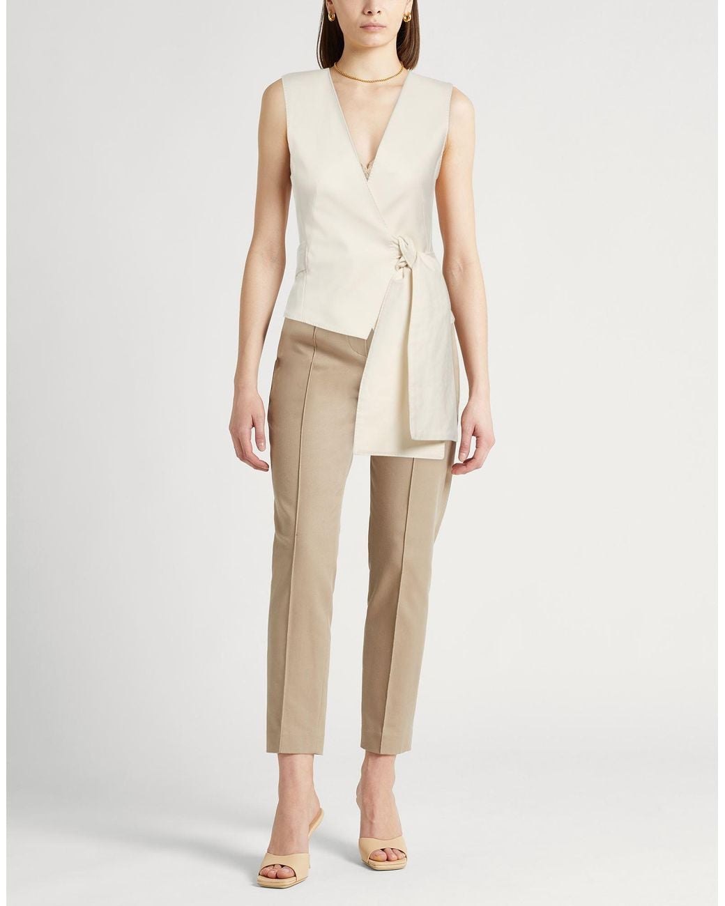 Max Mara White Ivory Tailored Vest Cotton, Elastane
