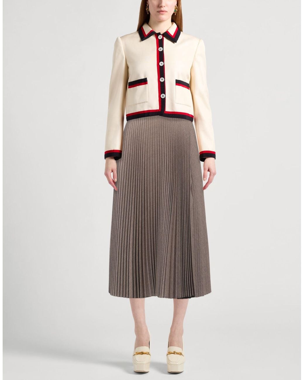 Burberry Brown Khaki Midi Skirt Wool, Polyamide