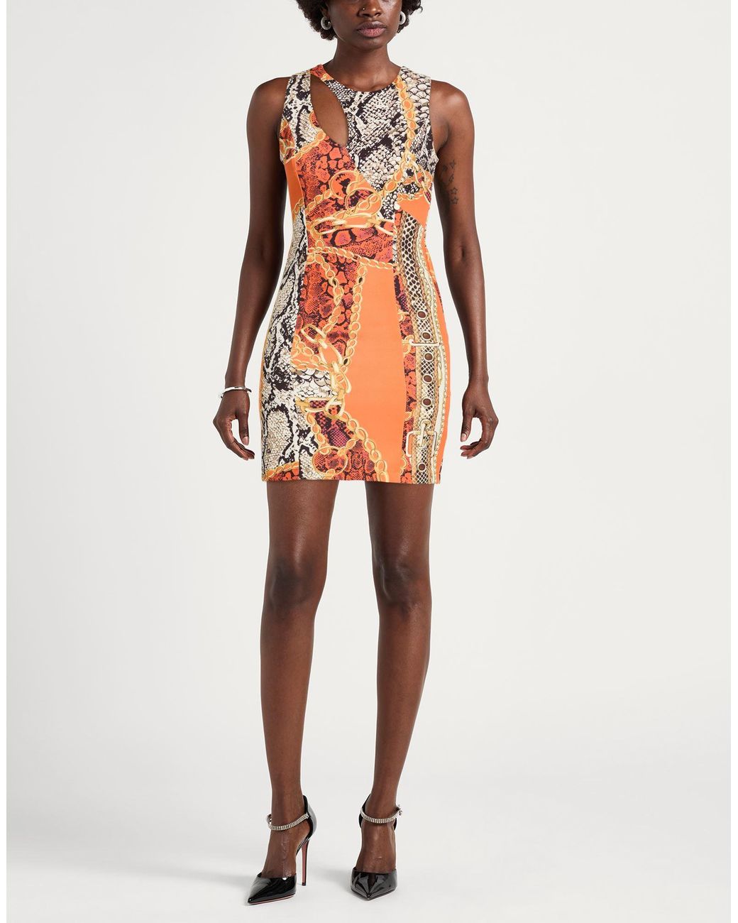 Rinascimento Orange Mini Dress Polyester, Elastane