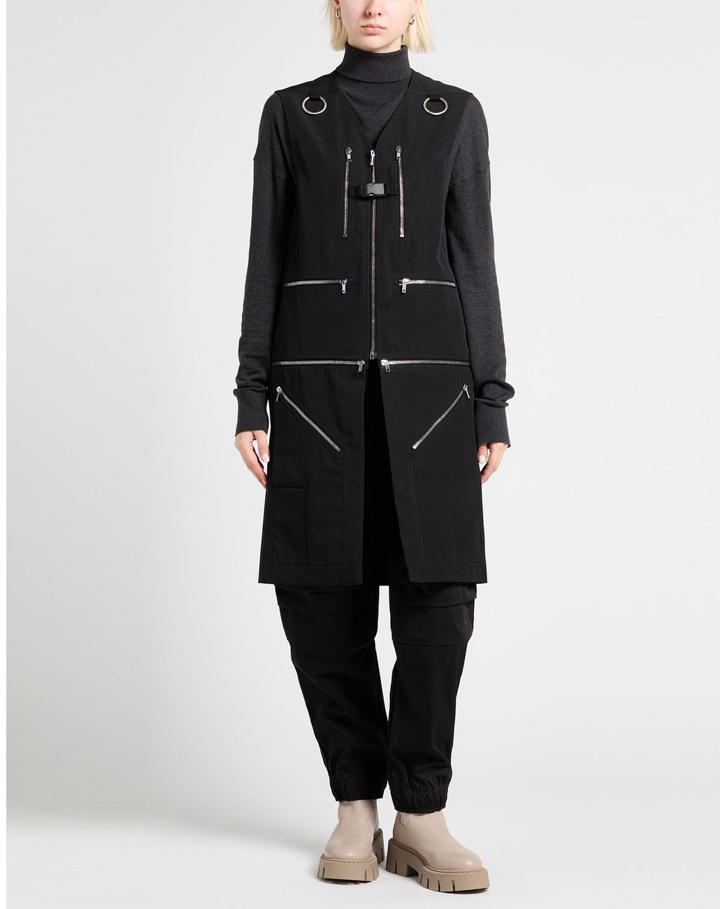Rick Owens Black Overcoat & Trench Coat Polyester, Cotton
