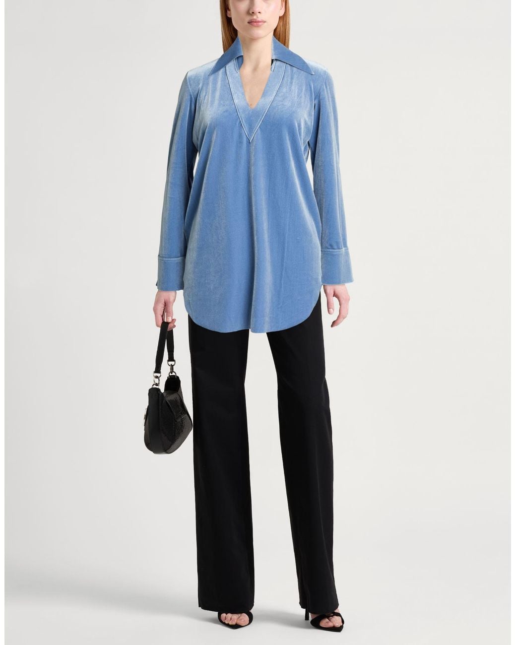 La Petite Robe Di Chiara Boni Blue Top Polyester, Polyamide, Elastane
