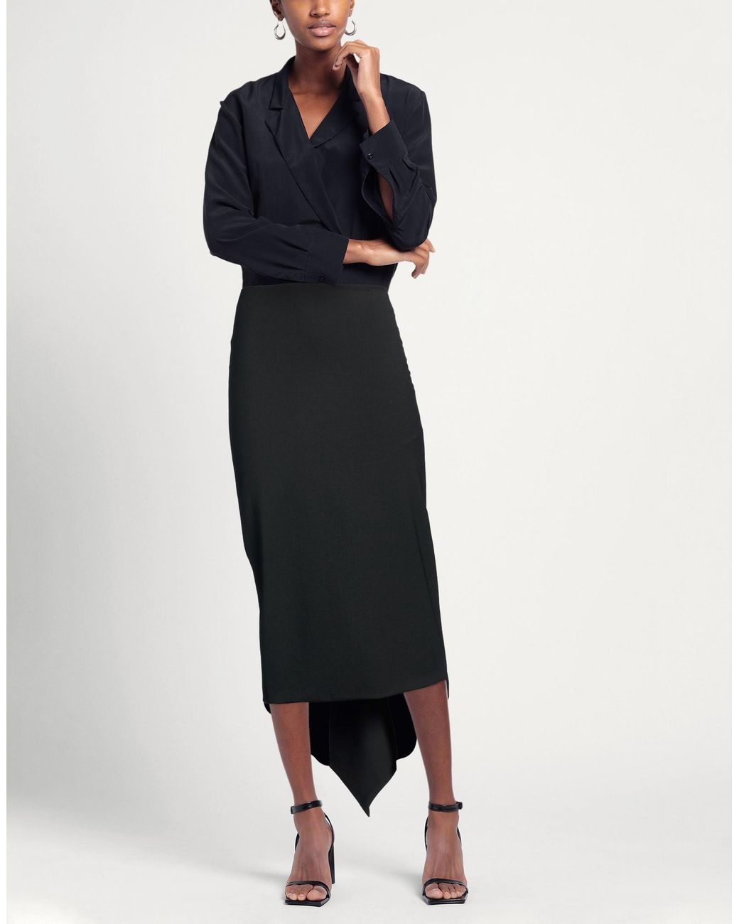 THE LATEST Black Midi Skirt Polyester, Virgin Wool, Elastane