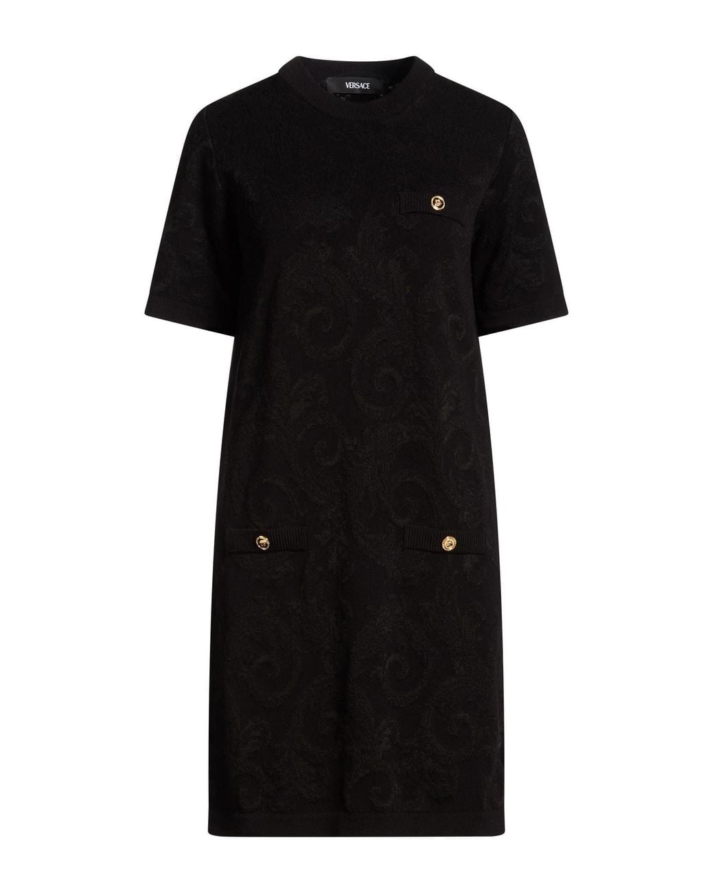 Versace Black Mini Dress Viscose, Cotton, Polyester