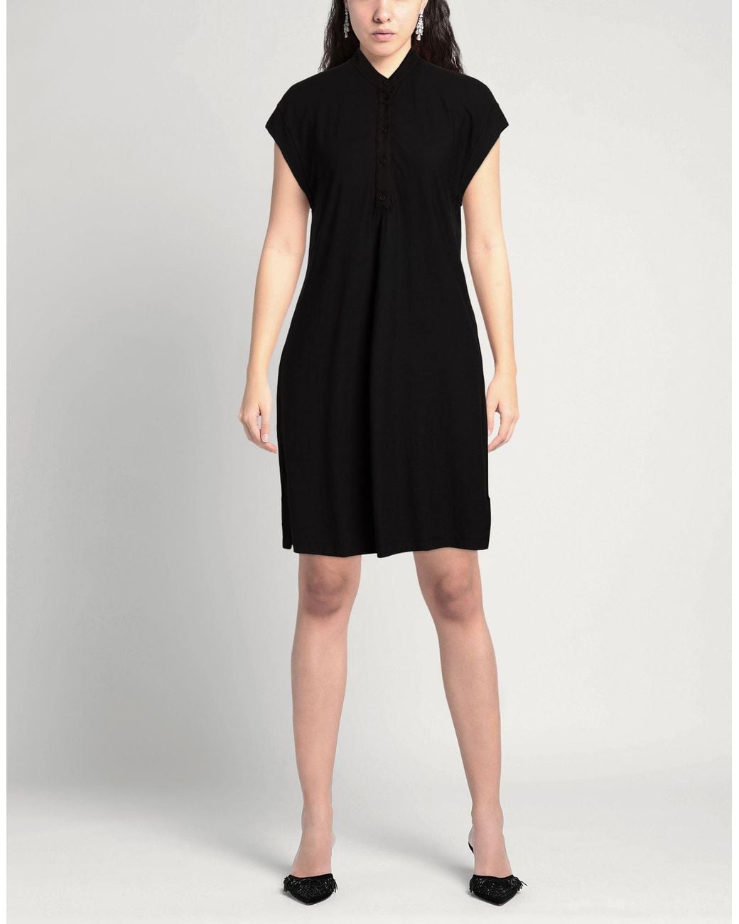 European Culture Black Mini Dress Cotton