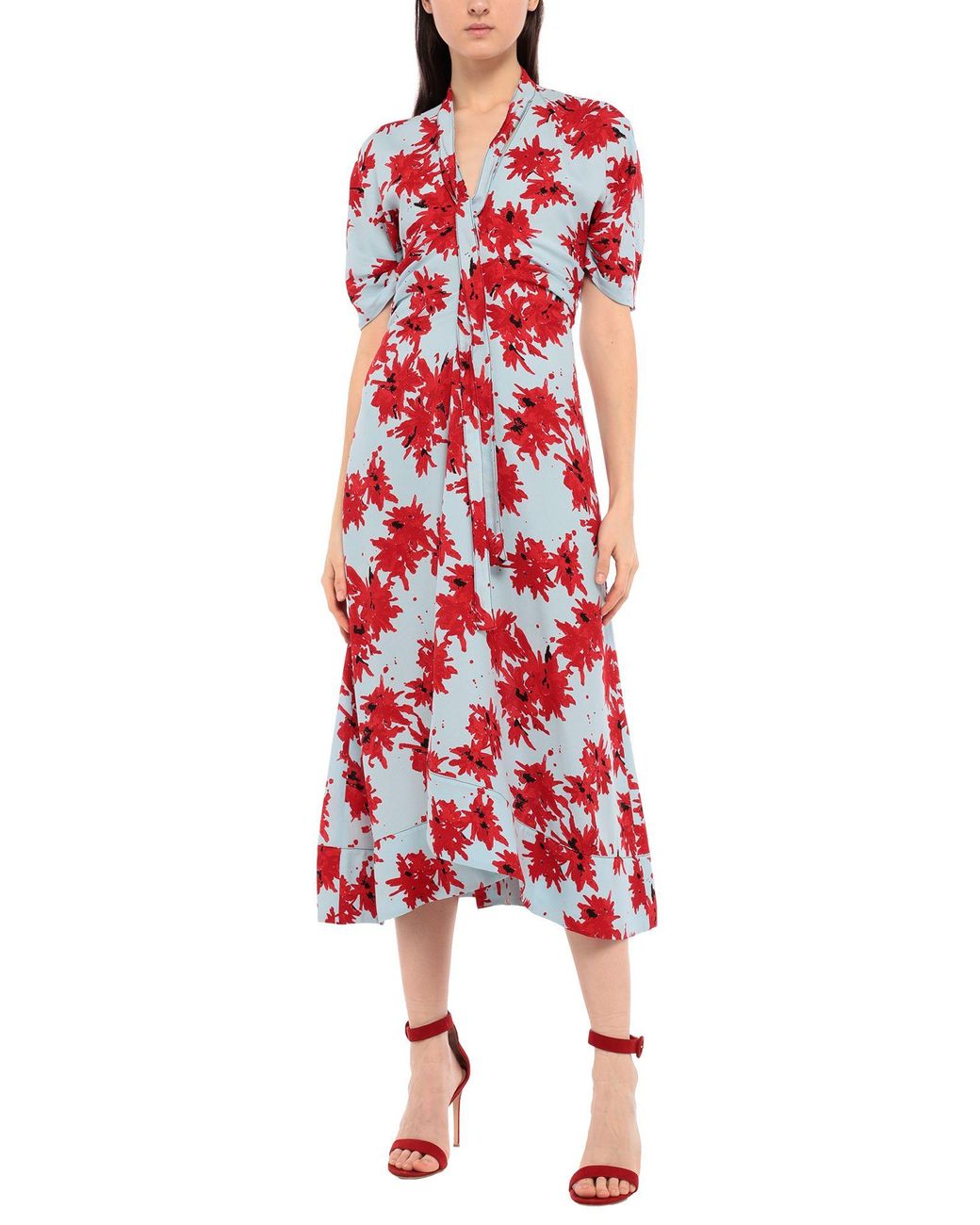 Proenza Schouler Splatter Floral Short Sleeve Tie Dress in Red Lyst