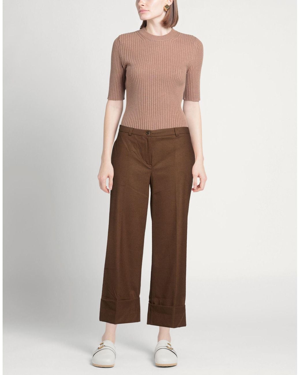 Oltre Brown Pants Polyester, Viscose, Elastane