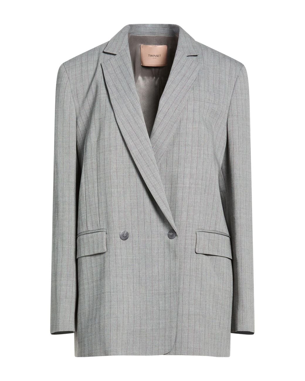 Twinset Gray Blazer Polyester, Viscose, Wool, Elastane