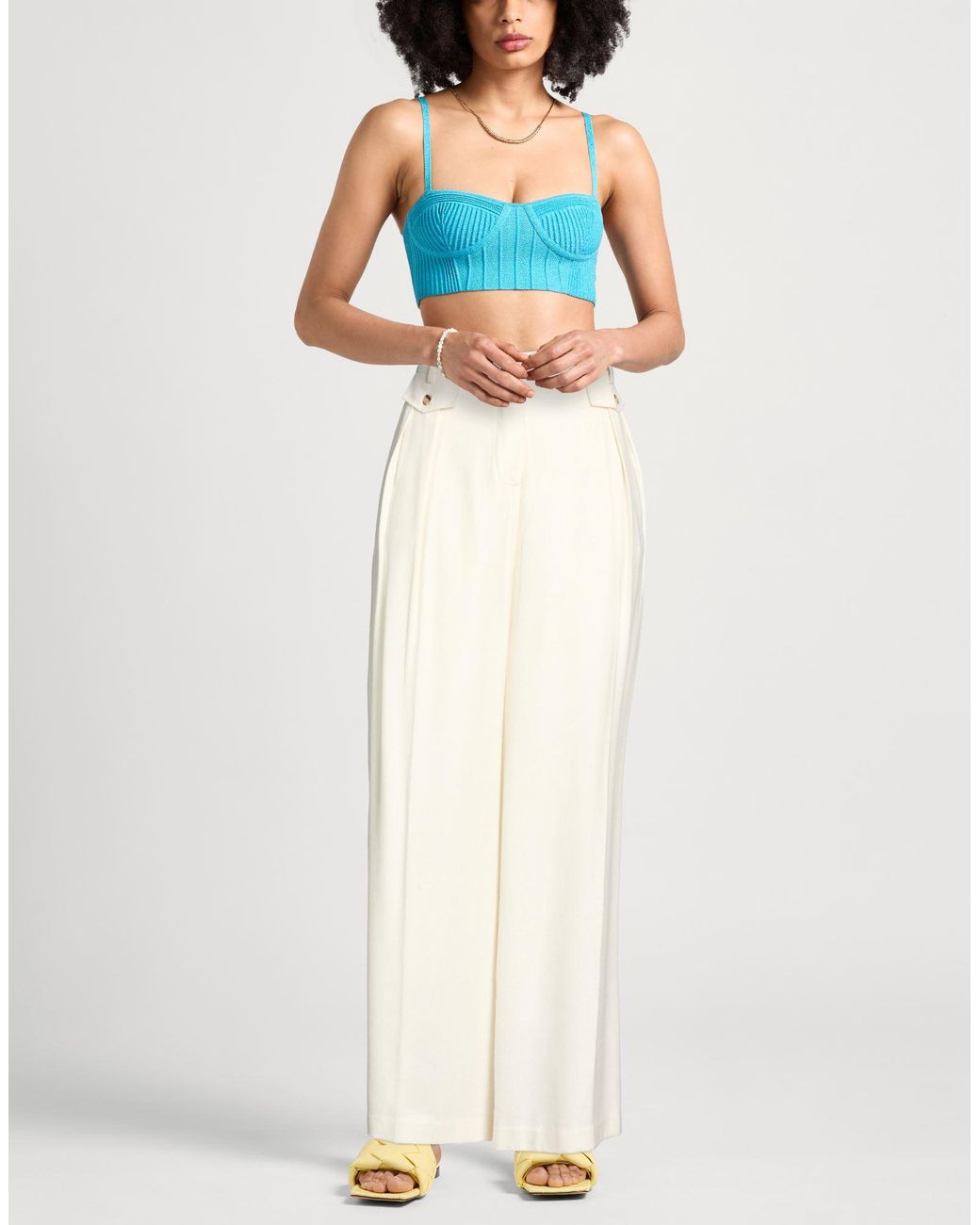 Caractere White Ivory Pants Viscose, Wool