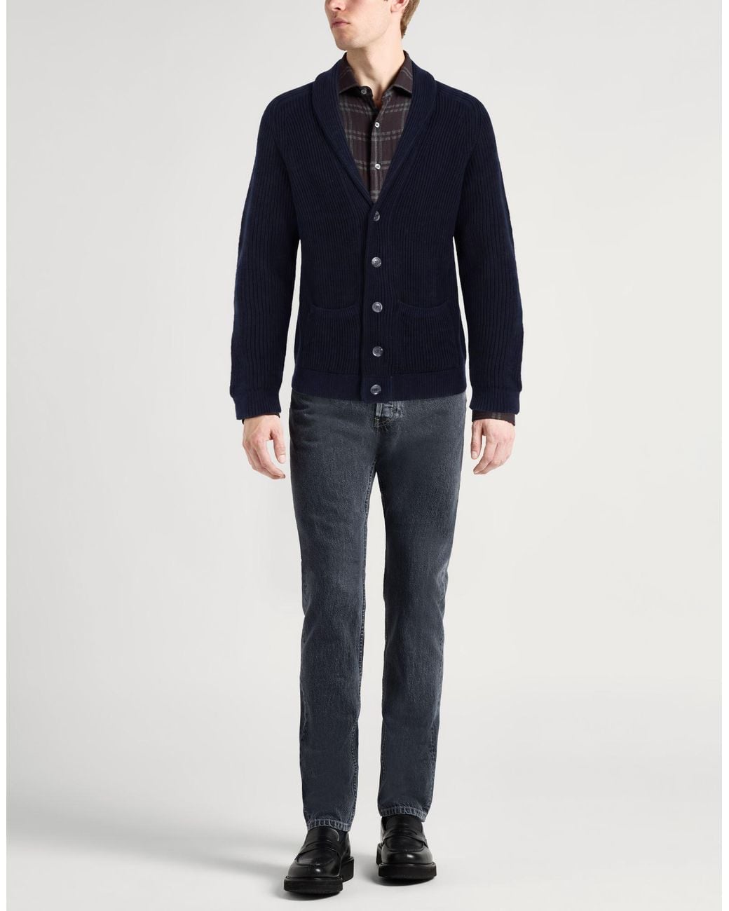 Fedeli Blue Midnight Cardigan Merino Wool for men