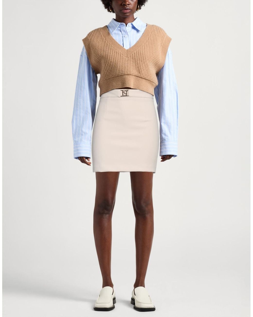 Elisabetta Franchi Natural Ivory Mini Skirt Polyester, Elastane