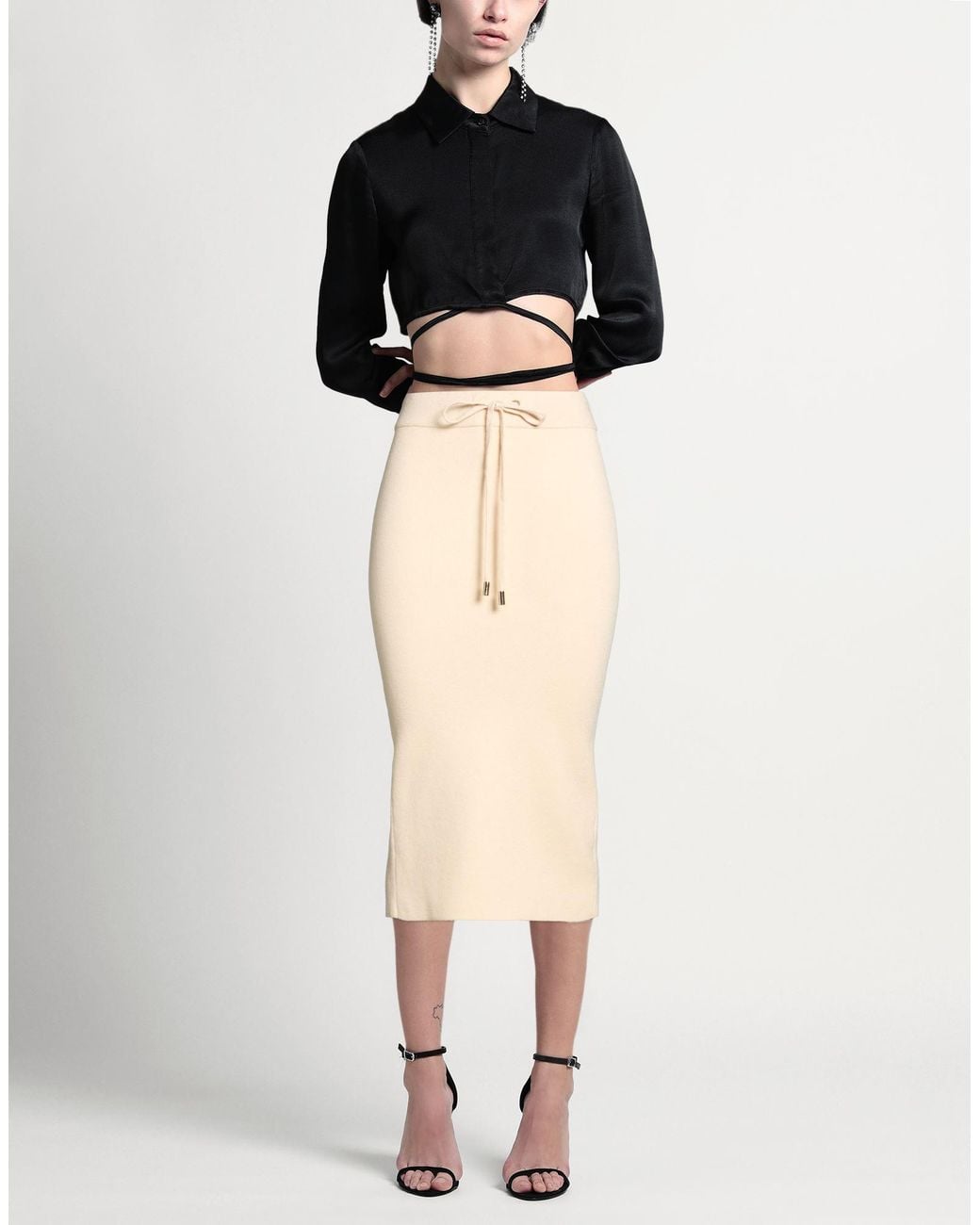 LANACAPRINA Natural Ivory Midi Skirt Viscose, Polyester, Nylon