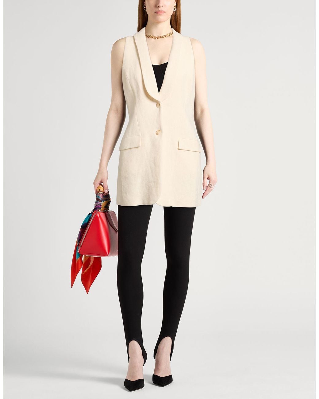 Alberta Ferretti Natural Tailored Vest Linen